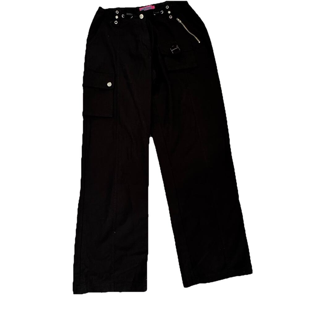 Edikted Black Cargo Silver Accents Pants Wide Leg Sz S Waist 29 EUC